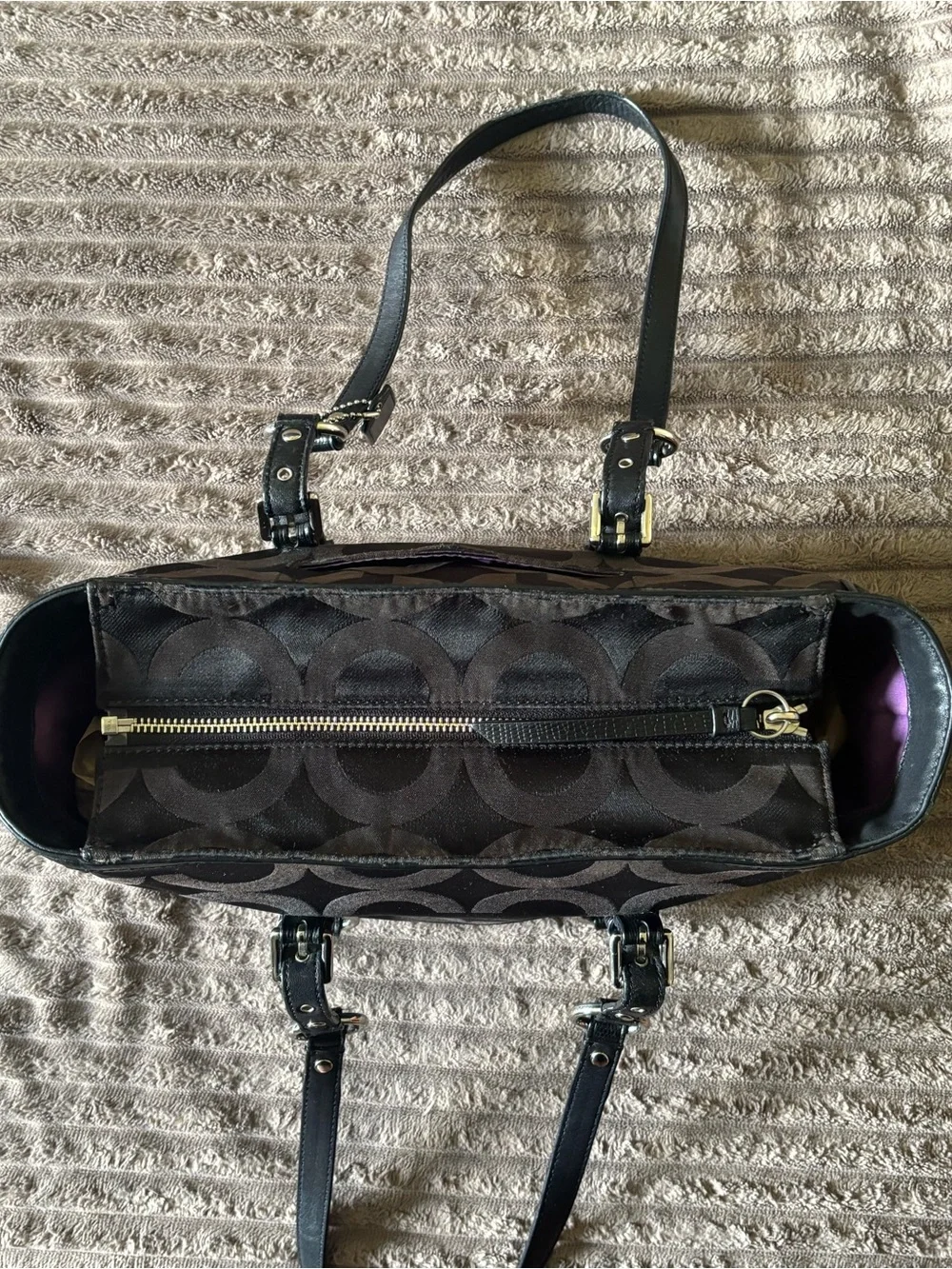 Coach Black Signature C-Pattern Satin Tote